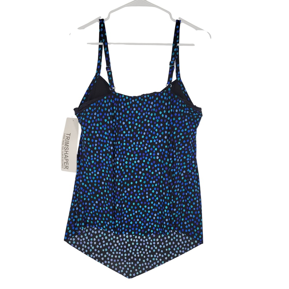 TRIMSHAPER Blue Multi Dot Tankini Swim Top Women's Size 12 NEW - Picture 2 of 8